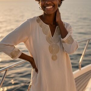 Bellisima by Kim Gravel Petite Slub Knit Boutique Beaded Tunic